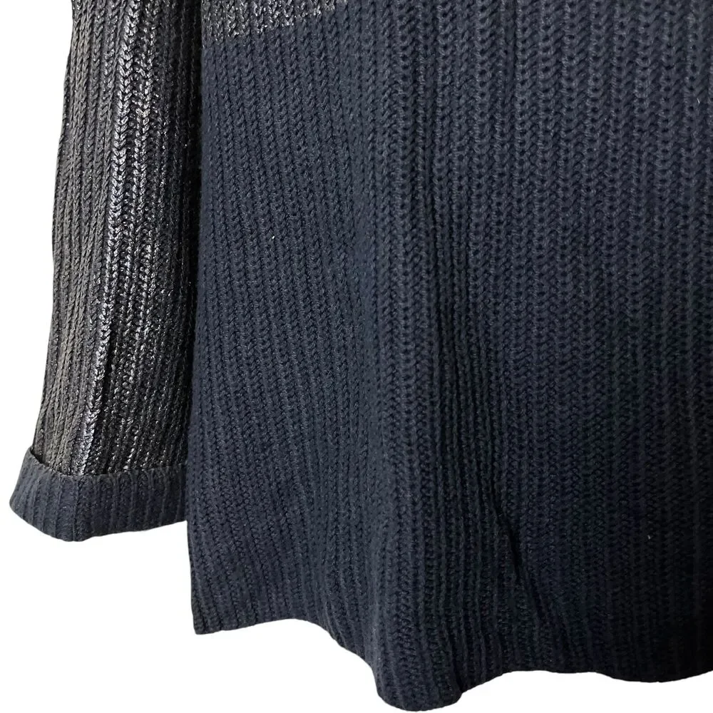 Chicos Womens Cotton Blend Navy Metallic Long Sleeve Chunky Knit Sweater 2 L